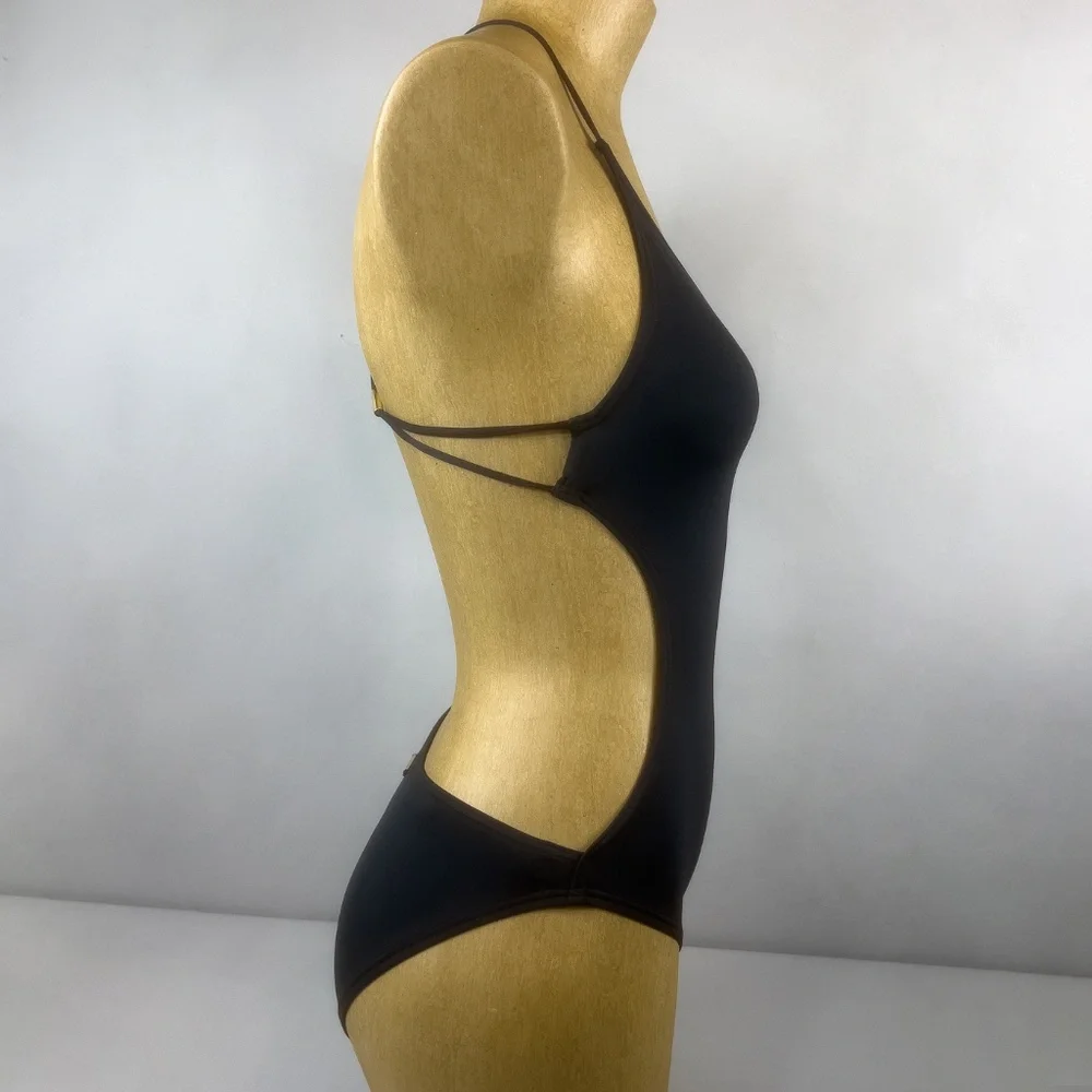 Vince Camuto 1 Piece Black Swimsuit with Gold Hardware Detail - Picture 3 of 10
